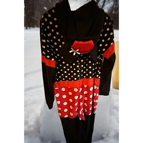 One Piece DISNEY MINNIE MOUSE Pajamas PJs Sleepwear w/Hood Size Medium (10-12) - Picture 3 of 4